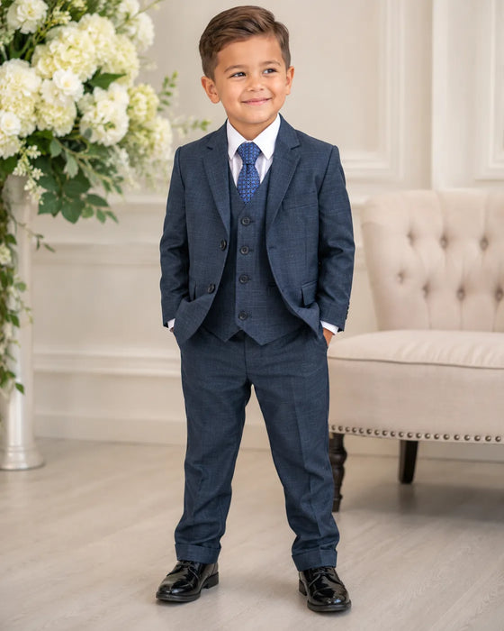 Fancy Kids® Boys 5-Piece Blue Windowpane Suit Set -Sizes 3M-22