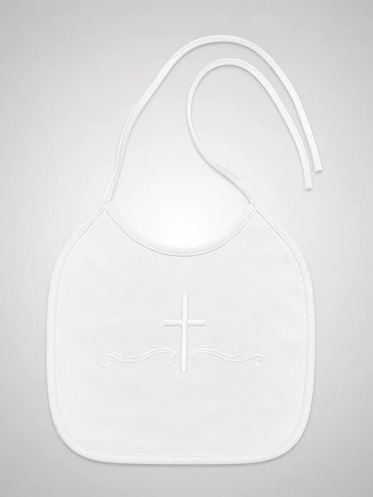 Bavette brodée Fancy Kids® Croix de baptême pour bébé - Blanc