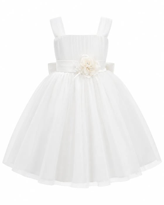 Elegant Baby Girls and Kids Tulle Dress with Flower Detail – Elegant Flower Girl Dress for Wedding & Baptism (3m to 12Y)
