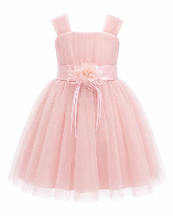 Elegant Baby Girls and Kids Tulle Dress with Flower Detail – Elegant Flower Girl Dress for Wedding & Baptism (3m to 12Y)
