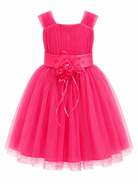 Elegant Baby Girls and Kids Tulle Dress with Flower Detail – Elegant Flower Girl Dress for Wedding & Baptism (3m to 12Y)