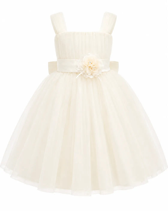 Elegant Baby Girls and Kids Tulle Dress with Flower Detail – Elegant Flower Girl Dress for Wedding & Baptism (3m to 12Y)
