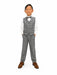 Fancy Kids® boys plaid vest suit set featuring a grey windowpane vest, matching pants, white dress shirt and bow tie, perfect for weddings, communions, graduations and special events.