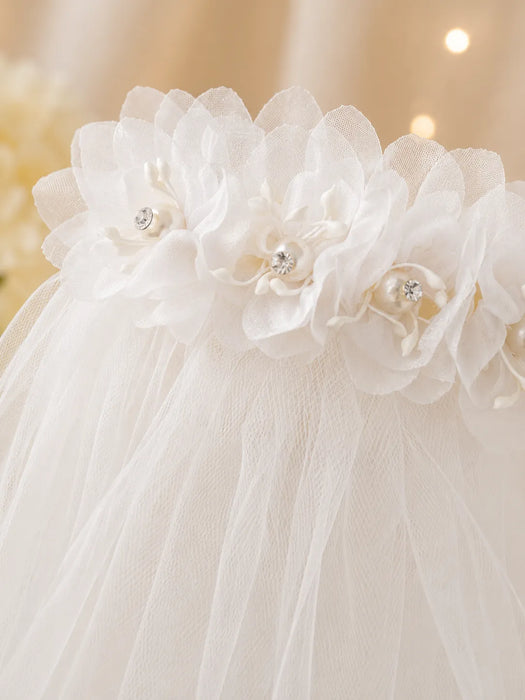 Voile fleuri blanc Fancy Kids® avec perles et fleurs en cristal