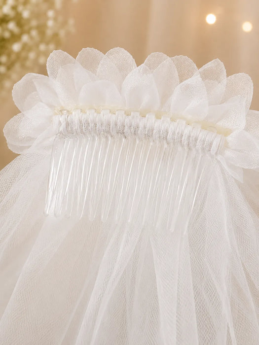 Voile fleuri blanc Fancy Kids® avec perles et fleurs en cristal