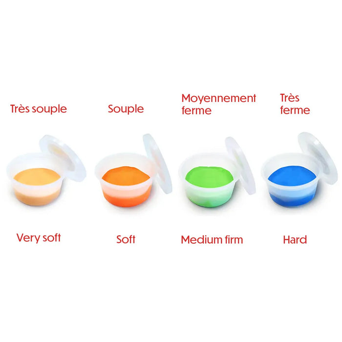 FDMT Therapy putty - Peach-extra-soft - orange-soft - green-medium - blue-firm