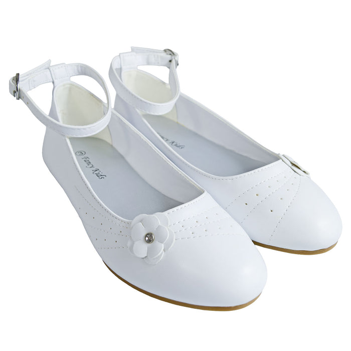Formal Kids Wear White Dress Shoes for Kids with Ankle Strap