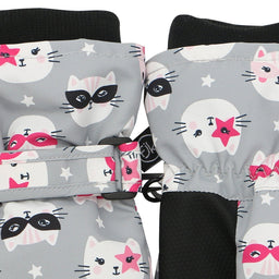 Flapjack Kids - Flapjack Kids Water Repellent Ski Mittens Cat Grey