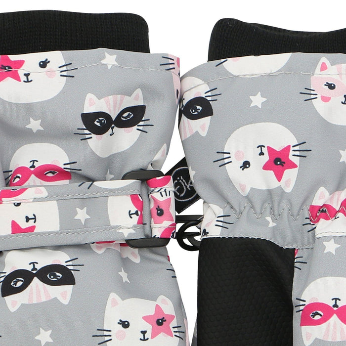Flapjack Kids - Flapjack Kids Water Repellent Ski Mittens Cat Grey