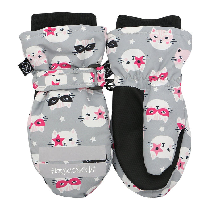 Flapjack Kids - Flapjack Kids Water Repellent Ski Mittens Cat Grey