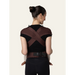 Flybaby 3D baby carrier in brown shown on a woman from the back, holding a baby.