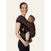 Flybaby 3D baby carrier in brown shown worn by an adult with a baby in front-carry position.