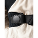 Flybaby 3D baby carrier close-up showing secure black waist buckle on fabric background.