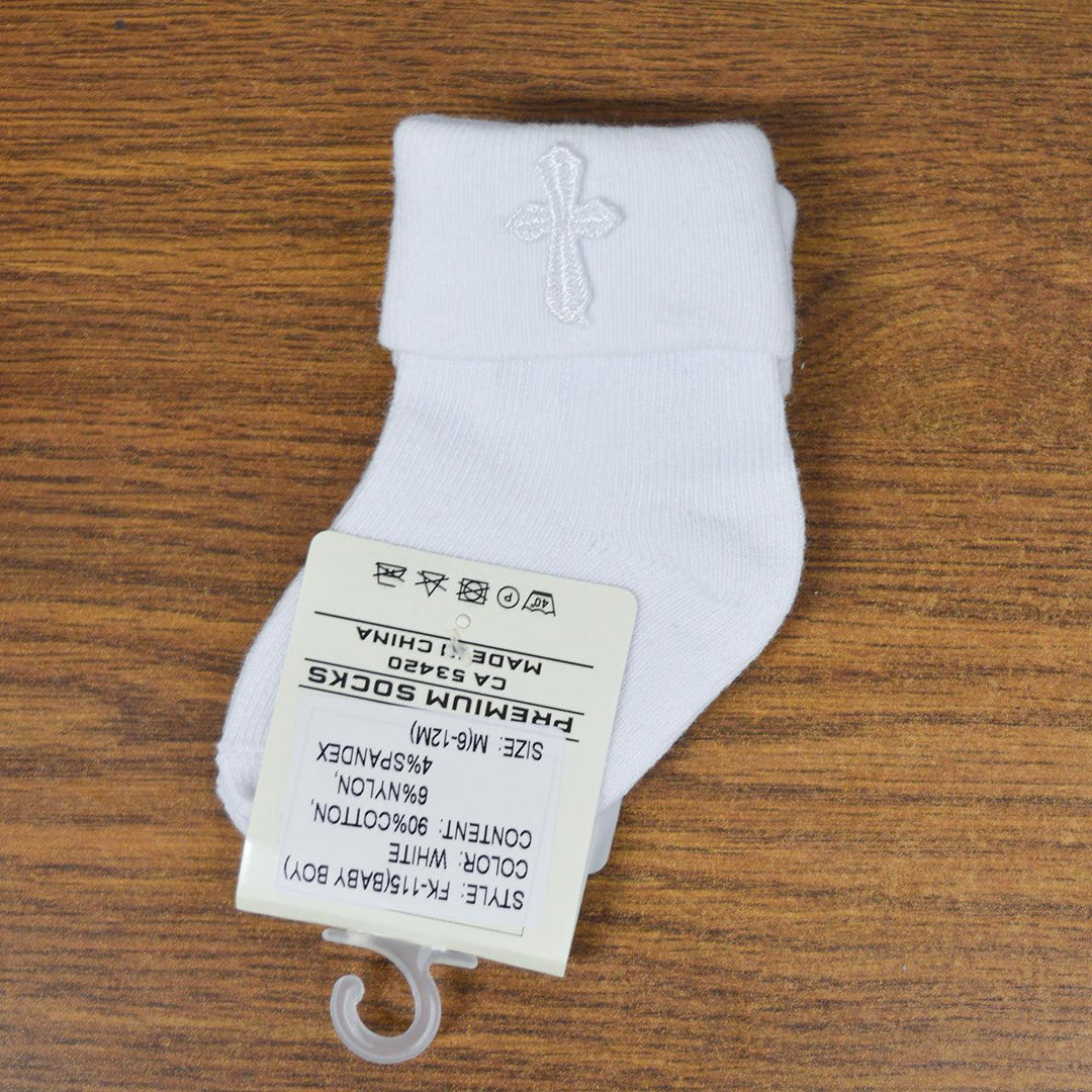Formal Kids Wear - Adorable Baby Baptism Socks with Embroidered Cross – Soft, Stylish, and Oh-So Comfy! (Sizes 0-18m)
