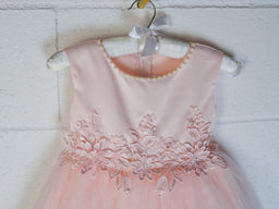 Formal Kids Wear - Adorable Baby Tulle Dress with Pearl Neckline, Lace Waistband & Back Bow (Ages 0-24M)
