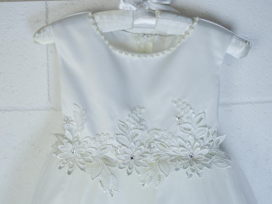 Formal Kids Wear - Adorable Baby Tulle Dress with Pearl Neckline, Lace Waistband & Back Bow (Ages 0-24M)