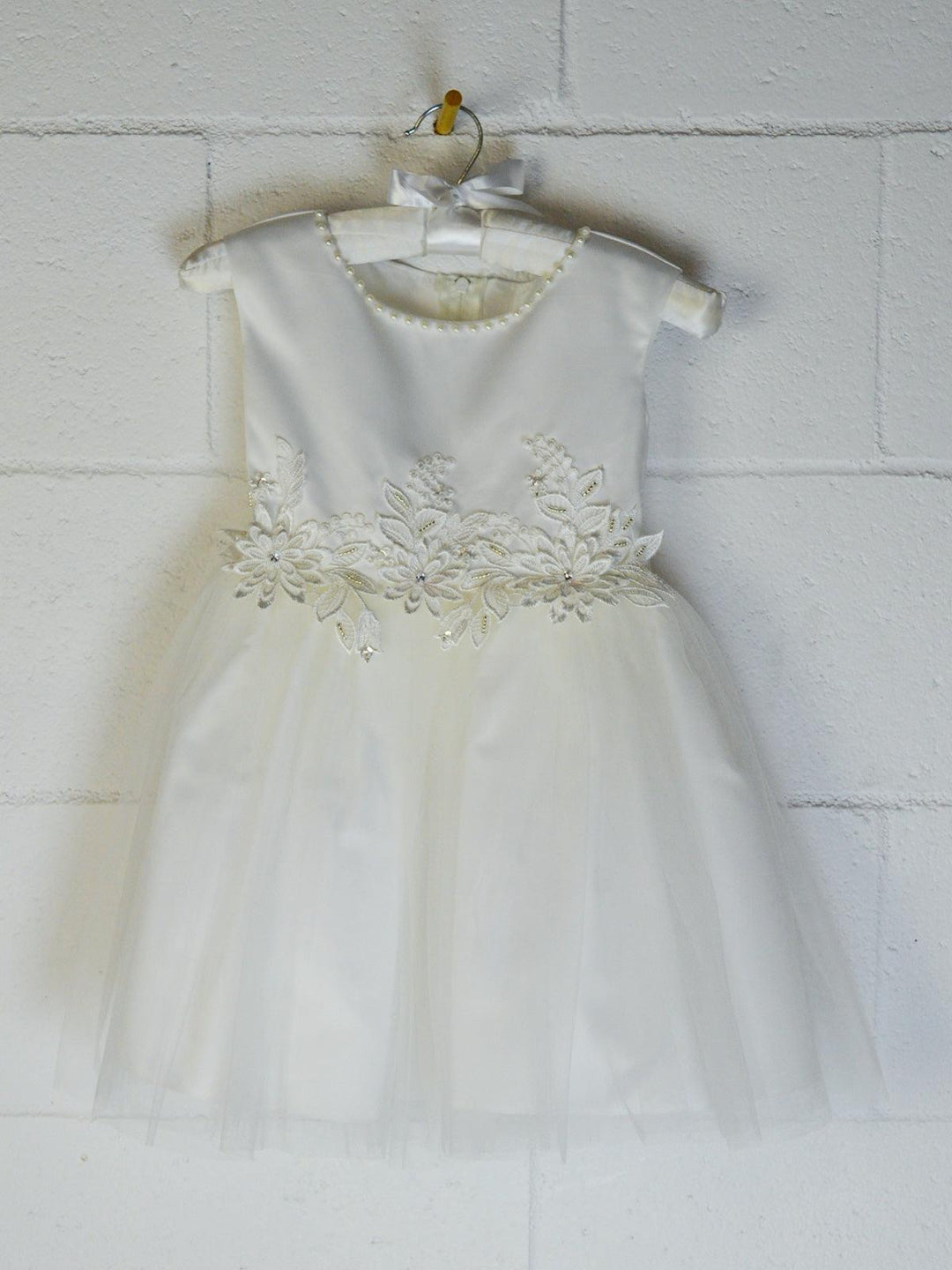 Formal Kids Wear - Adorable Baby Tulle Dress with Pearl Neckline, Lace Waistband & Back Bow (Ages 0-24M)