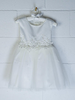 Formal Kids Wear - Adorable Baby Tulle Dress with Pearl Neckline, Lace Waistband & Back Bow (Ages 0-24M)