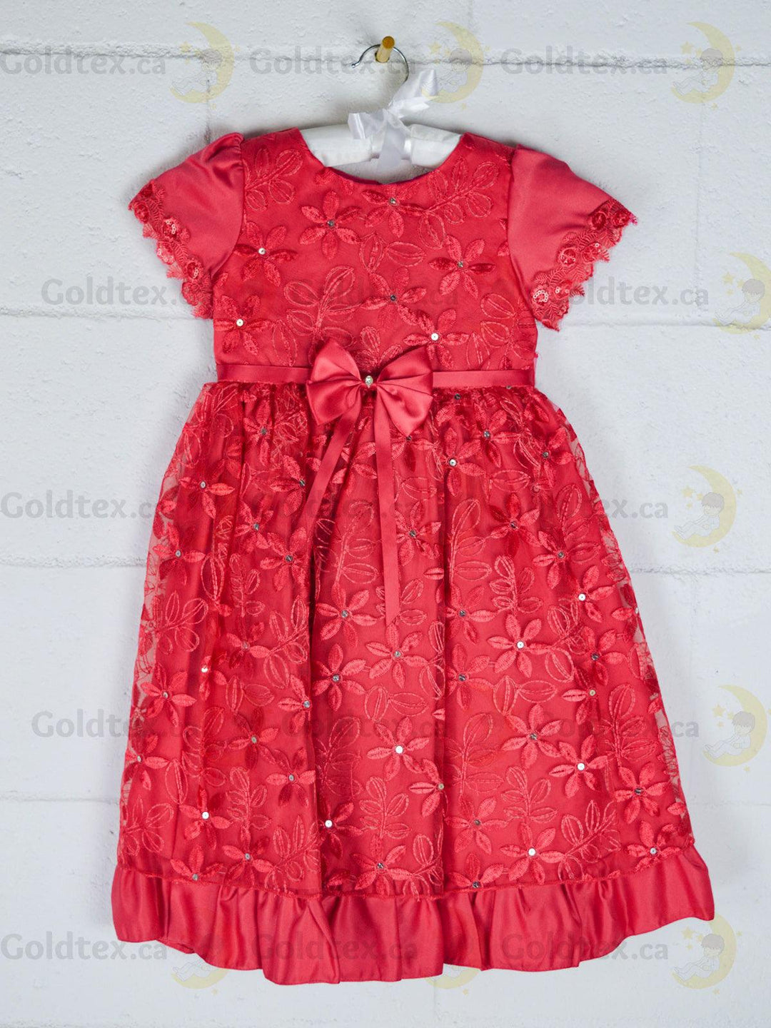 Formal Kids Wear - Adorable Flower Girl Party Dress with Lace, Bow, and Tea-Length Style (Sizes 2-6 & Baby S-XL)