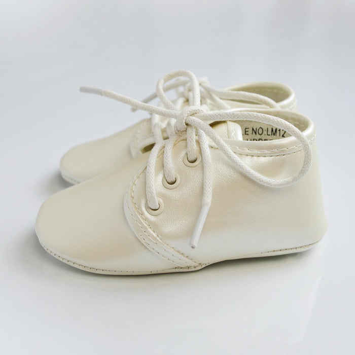 Formal Kids Wear - Baby Boys Baptism Shoes - Classic Lace-Up Design in Ivory or White - (Baby Sizes 0 to 8)