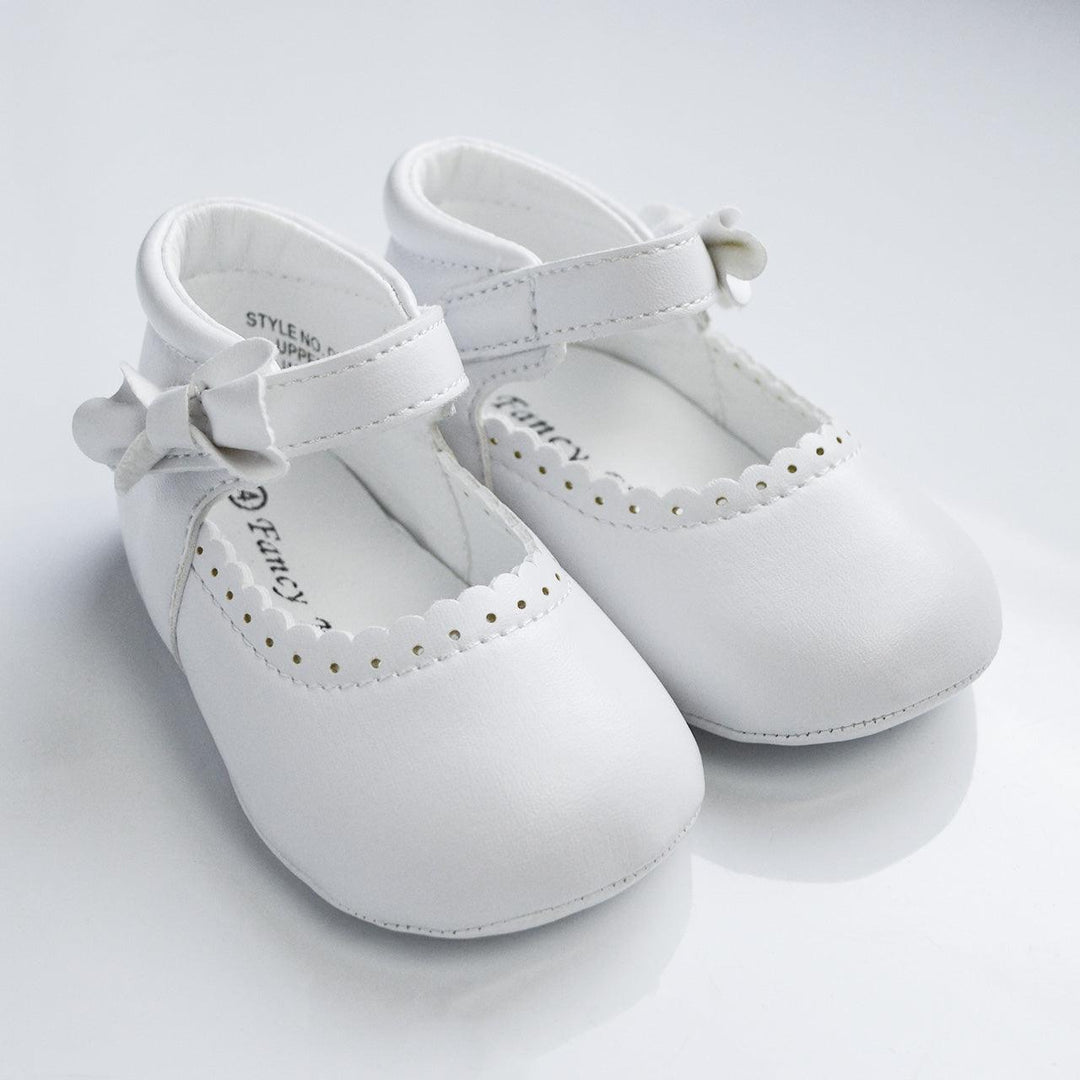 Formal Kids Wear - Baby Girl Mary Jane Baptism Shoes – Elegant White & Ivory Christening Shoes with Bow (Baby Sizes 0 to 5)