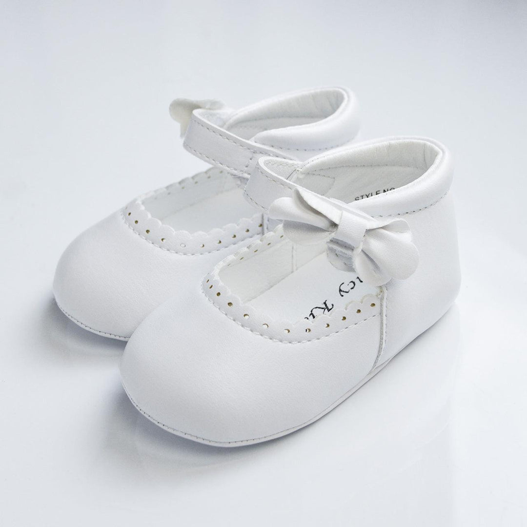 Formal Kids Wear - Baby Girl Mary Jane Baptism Shoes – Elegant White & Ivory Christening Shoes with Bow (Baby Sizes 0 to 5)