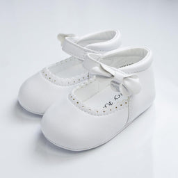 Formal Kids Wear - Baby Girl Mary Jane Baptism Shoes – Elegant White & Ivory Christening Shoes with Bow (Baby Sizes 0 to 5)