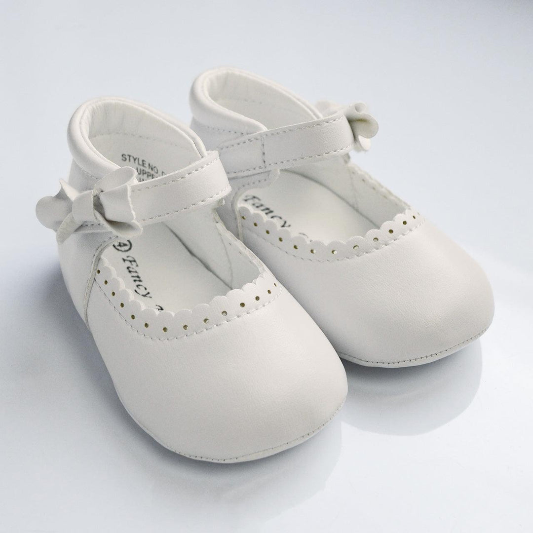Formal Kids Wear - Baby Girl Mary Jane Baptism Shoes – Elegant White & Ivory Christening Shoes with Bow (Baby Sizes 0 to 5)