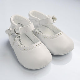 Formal Kids Wear - Baby Girl Mary Jane Baptism Shoes – Elegant White & Ivory Christening Shoes with Bow (Baby Sizes 0 to 5)