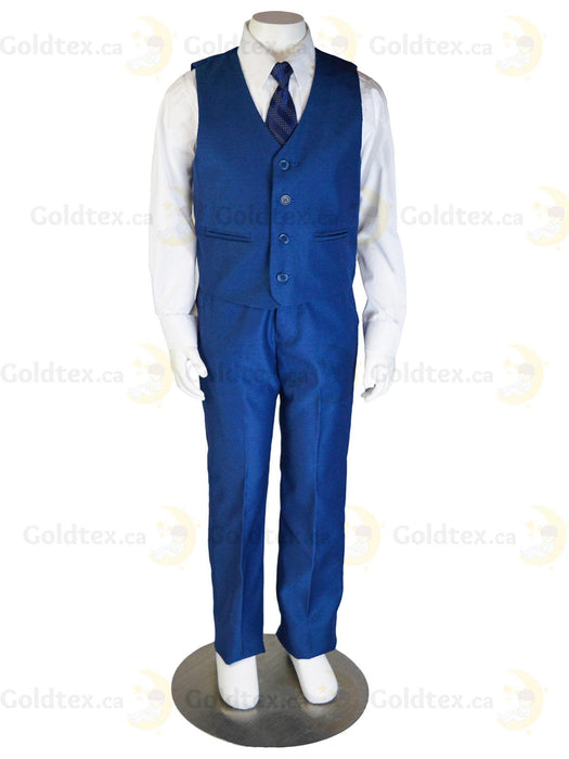 Formal Kids Wear - Boys Premium 4-Piece Blazer Suit Set – Light Grey, Navy, or New-Blue with Assorted Tie (Ages 3M-16Y)