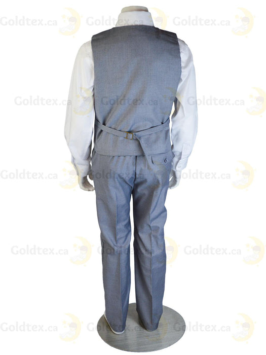 Formal Kids Wear - Boys Premium 4-Piece Blazer Suit Set – Light Grey, Navy, or New-Blue with Assorted Tie (Ages 3M-16Y)