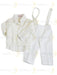 Formal Kids Wear - Elegant Boys Baptism Suit Set – White or Ivory with Knitted Blazer, Suspenders & Bow Tie