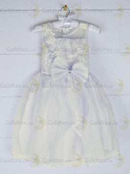 Formal Kids Wear - Elegant Flower Girl Dress with Bow - Children White Dress - (Ages 2-12)