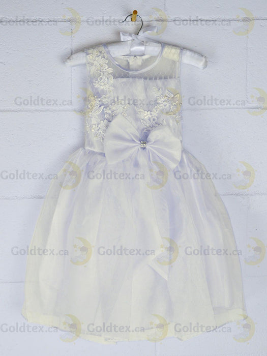 Formal Kids Wear - Elegant Flower Girl Dress with Bow - Children White Dress - (Ages 2-12)