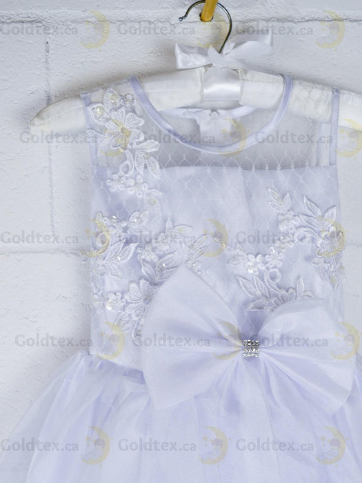 Formal Kids Wear - Elegant Flower Girl Dress with Bow - Children White Dress - (Ages 2-12)