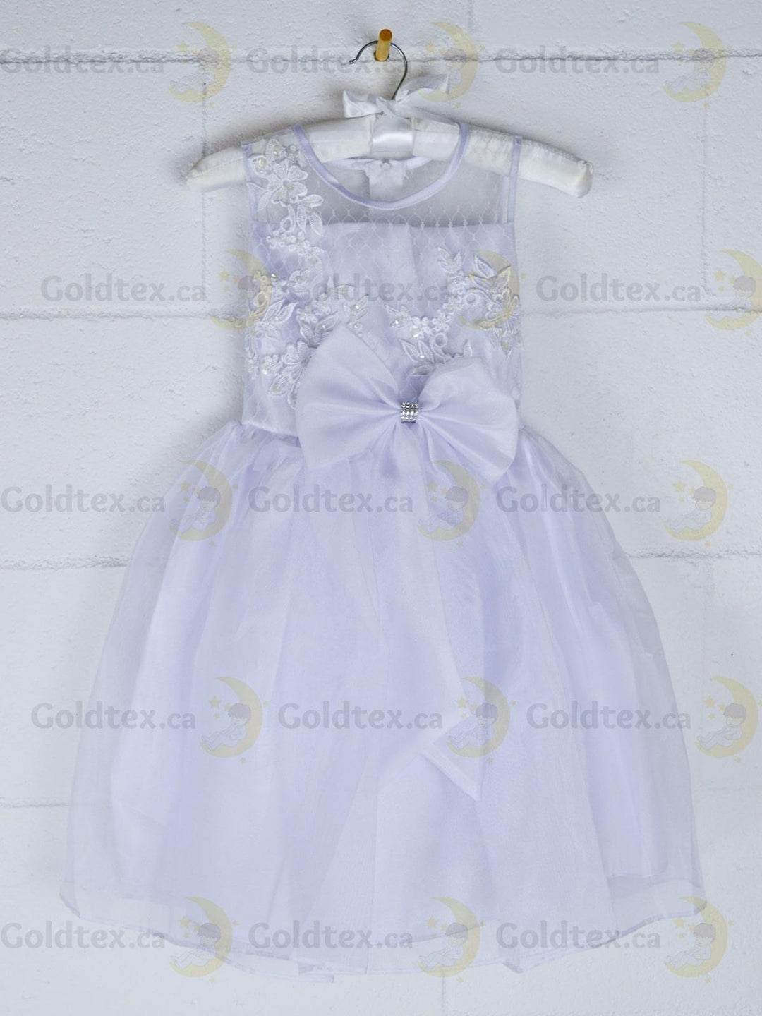 Formal Kids Wear - Elegant Flower Girl Dress with Bow - Children White Dress - (Ages 2-12)