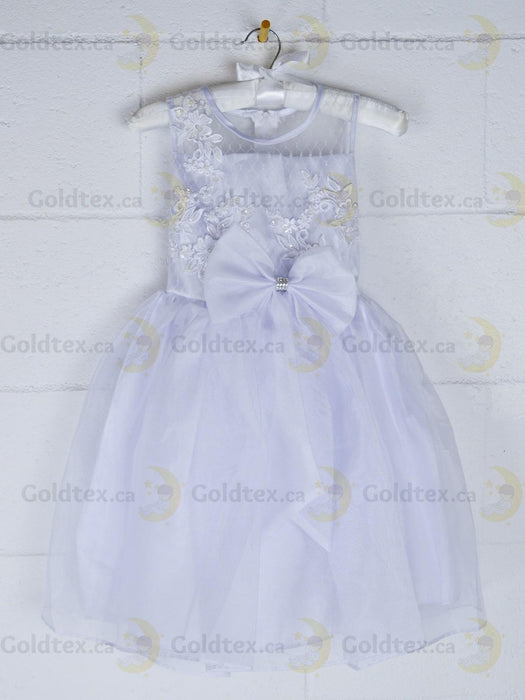 Formal Kids Wear - Elegant Flower Girl Dress with Bow - Children White Dress - (Ages 2-12)