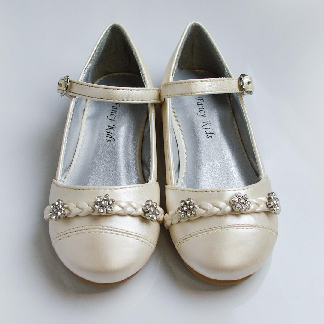 Formal Kids Wear - Elegant Mary Jane Girls Dress Shoes in Black, Ivory, Silver, and White - Baby, Toddler & Kids Sizes