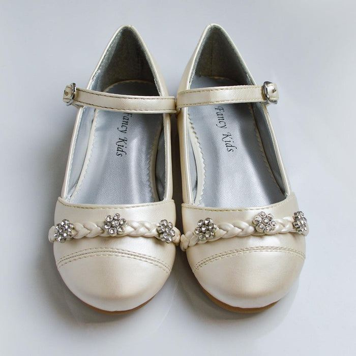 Formal Kids Wear - Elegant Mary Jane Girls Dress Shoes in Black, Ivory, Silver, and White - Baby, Toddler & Kids Sizes