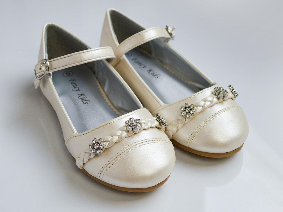 Formal Kids Wear - Elegant Mary Jane Girls Dress Shoes in Black, Ivory, Silver, and White - Baby, Toddler & Kids Sizes