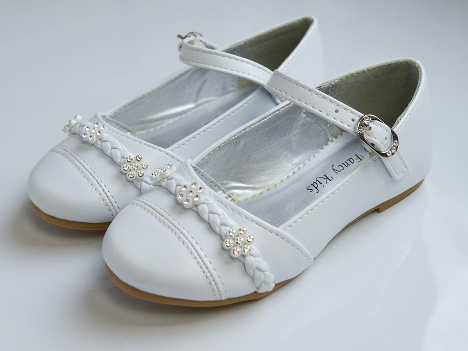 Formal Kids Wear - Elegant Mary Jane Girls Dress Shoes in Black, Ivory, Silver, and White - Baby, Toddler & Kids Sizes