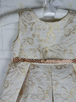 Formal Kids Wear - Formal Kids Wear Elegant Girls Brocade Dress with Floral Pattern & Rhinestone Belt - Baby to Youth Sizes