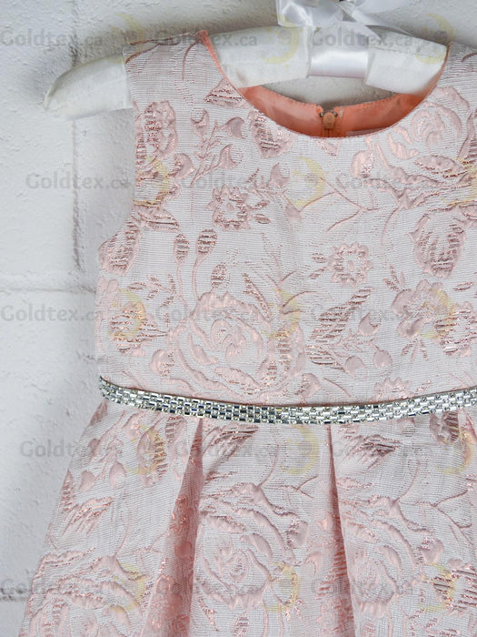 Formal Kids Wear - Formal Kids Wear Elegant Girls Brocade Dress with Floral Pattern & Rhinestone Belt - Baby to Youth Sizes