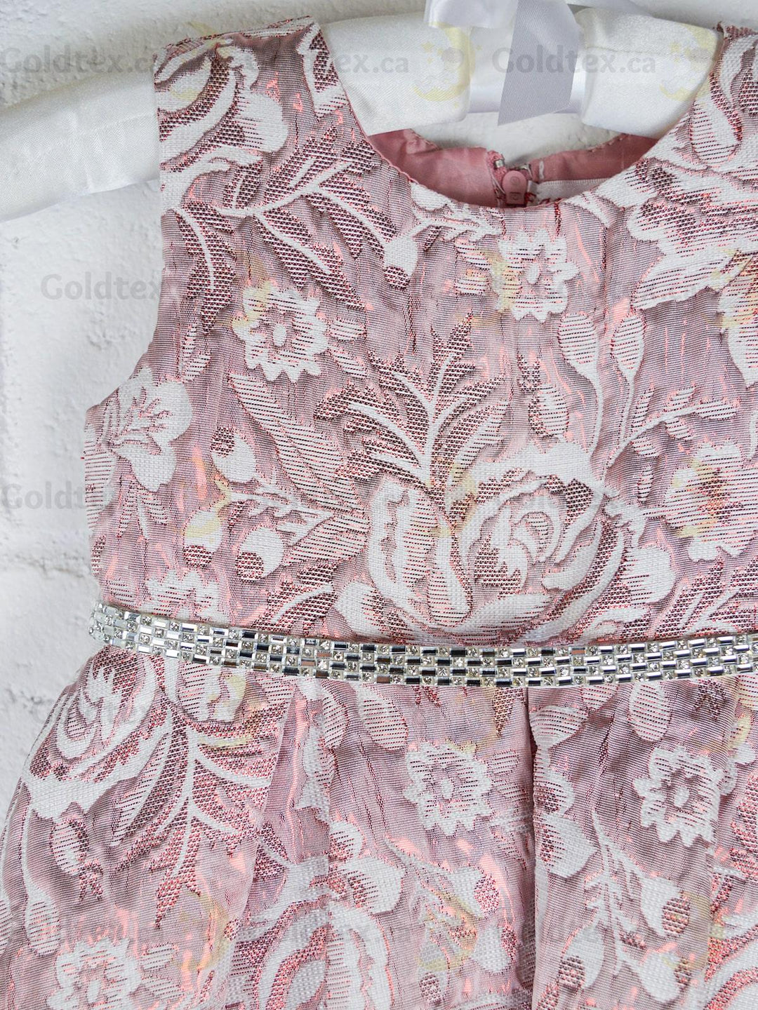 Formal Kids Wear - Formal Kids Wear Elegant Girls Brocade Dress with Floral Pattern & Rhinestone Belt - Baby to Youth Sizes