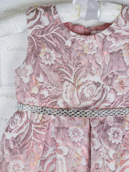 Formal Kids Wear - Formal Kids Wear Elegant Girls Brocade Dress with Floral Pattern & Rhinestone Belt - Baby to Youth Sizes