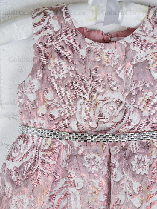 Formal Kids Wear - Formal Kids Wear Elegant Girls Brocade Dress with Floral Pattern & Rhinestone Belt - Baby to Youth Sizes