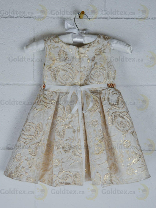 Formal Kids Wear - Formal Kids Wear Elegant Girls Brocade Dress with Floral Pattern & Rhinestone Belt - Baby to Youth Sizes