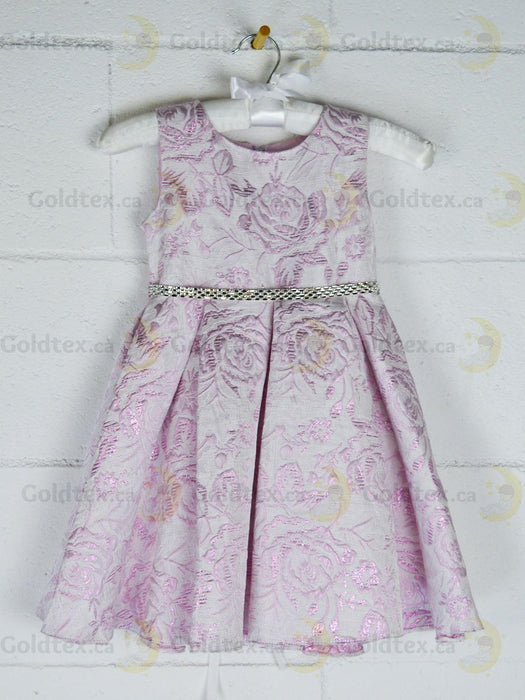 Formal Kids Wear - Formal Kids Wear Elegant Girls Brocade Dress with Floral Pattern & Rhinestone Belt - Baby to Youth Sizes