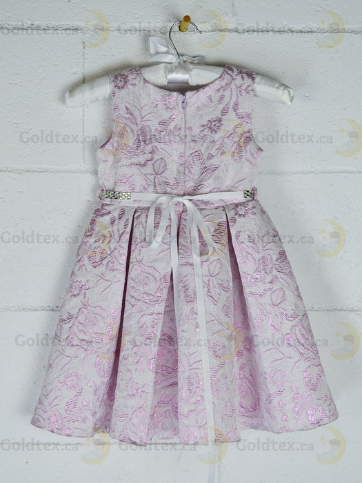 Formal Kids Wear - Formal Kids Wear Elegant Girls Brocade Dress with Floral Pattern & Rhinestone Belt - Baby to Youth Sizes