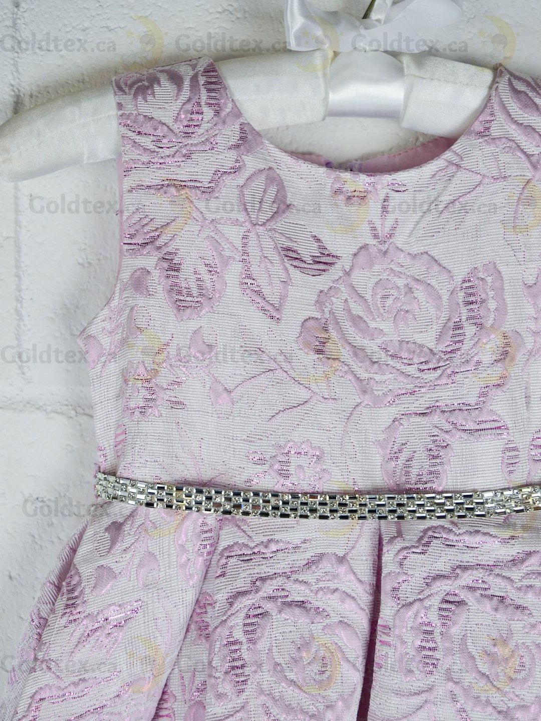 Formal Kids Wear - Formal Kids Wear Elegant Girls Brocade Dress with Floral Pattern & Rhinestone Belt - Baby to Youth Sizes